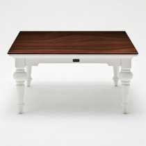 Provik Square Coffee Table In White Distress And Deep Brown