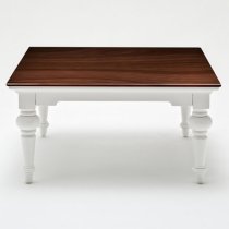 Provik Square Coffee Table In White Distress And Deep Brown