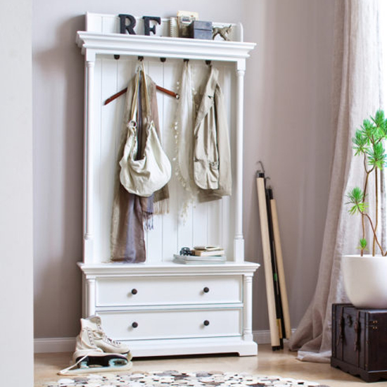 Proviko Wooden Coat Rack With Drawers In Classic White