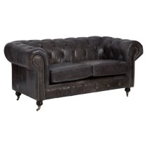 Sadalmelik Upholstered Leather 2 Seater Sofa In Dark Grey