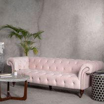 Syria Upholstered Fabric 3 Seater Sofa In Muted Pink