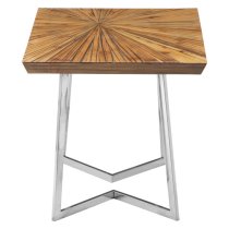 Gaberot Wooden Side Table With Silver Steel Base In Natural