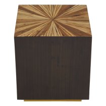 Gablet Square Wooden Side Table With Gold Base In Dark Brown