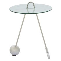 Orizone White Marble Effect Glass End Table With Chrome Base