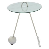 Orizone White Marble Effect Glass End Table With Chrome Base