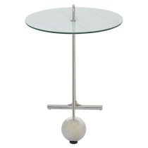 Orizone White Marble Effect Glass End Table With Chrome Base