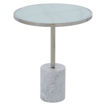 Orizone White Marble End Table With Silver Steel Frame