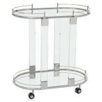 Orizone Oval Clear Glass Top Drinks Trolley With Silver Frame