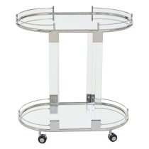 Orizone Oval Clear Glass Top Drinks Trolley With Silver Frame