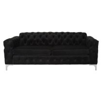 Madine Upholstered Velvet 3 Seater Sofa In Black