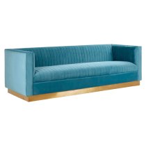 Opals Upholstered 3 Seater Velvet Sofa In Light Blue