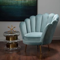 Ovaley Upholstered Velvet Accent Chair In Light Blue