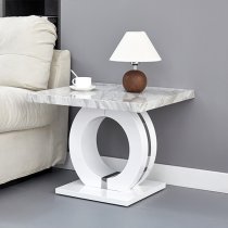 Halo High Gloss Lamp Table In Magnesia Marble Effect