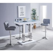 Caprice High Gloss Bar Table In White With Grey Glass Top