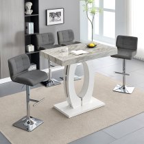 Halo Magnesia Marble Effect Bar Table 4 Candid Grey Stools