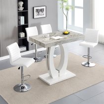 Halo Magnesia Marble Effect Bar Table 4 Ripple White Stools