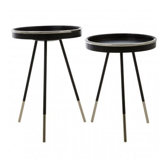 Hallo Round Wooden Set Of 2 Side Tables In Black