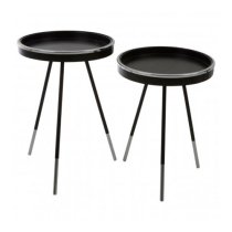 Hallo Round Wooden Set Of 2 Side Tables In Black