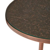 Akela Round Glass Top Side Table With Copper Metal Legs