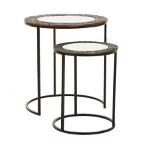 Akela Small Round Glass Top Set Of 2 Side Tables In Copper