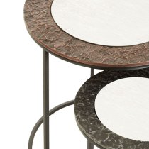 Akela Small Round Glass Top Set Of 2 Side Tables In Copper