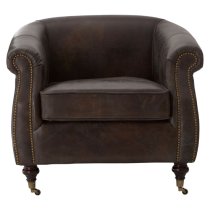 Sadalmelik Upholstered Genuine Leather Armchair In Grey