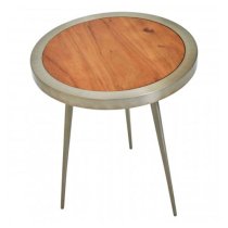 Almory Round Medium Wooden Coffee Table In Natural And Gold