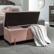 Mullion Fabric Upholstered Ottoman Storage Bench In Pink