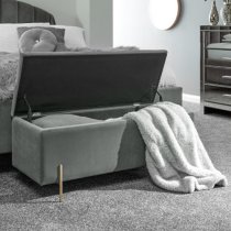 Mullion Fabric Upholstered Ottoman Storage Bench In Grey