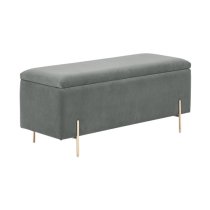 Mullion Fabric Upholstered Ottoman Storage Bench In Grey