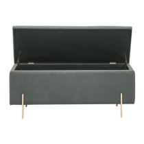 Mullion Fabric Upholstered Ottoman Storage Bench In Grey