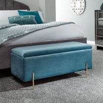 Mullion Fabric Upholstered Ottoman Storage Bench In Teal