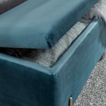 Mullion Fabric Upholstered Ottoman Storage Bench In Teal