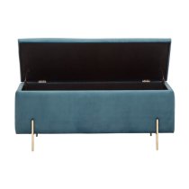 Mullion Fabric Upholstered Ottoman Storage Bench In Teal