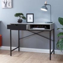 Thrupp Wooden Computer Desk In Concrete And Black Drawer