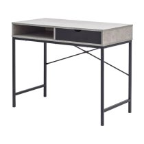 Thrupp Wooden Computer Desk In Concrete And Black Drawer