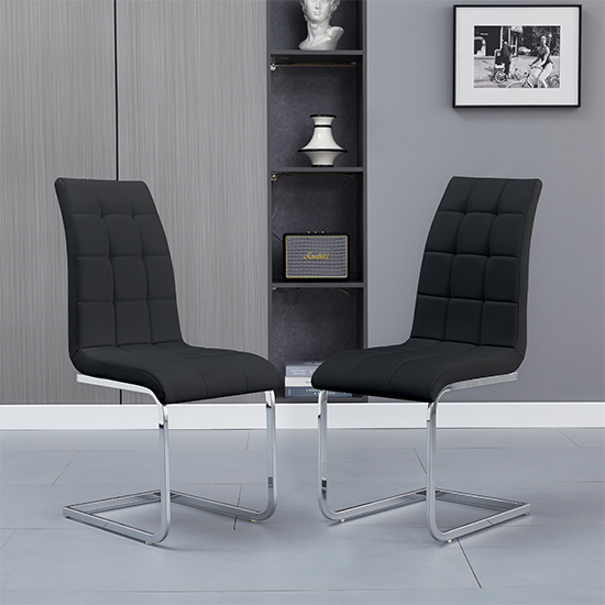 Paris Black Faux Leather Dining Chairs In Pair