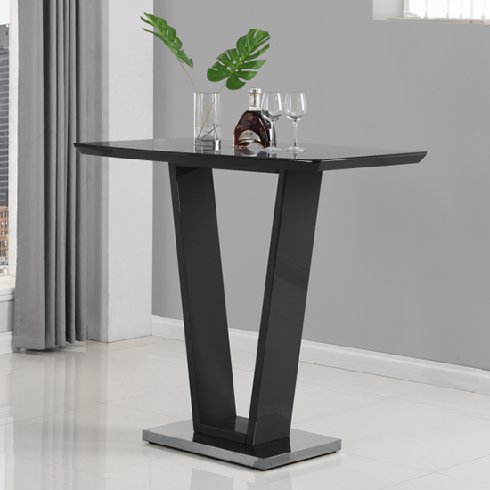 Ilko High Gloss Bar Table Rectangular Glass Top In Black