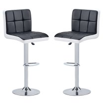 Copez Black And White Faux Leather Bar Stools In Pair