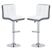 Copez White And Grey Faux Leather Bar Stools In Pair