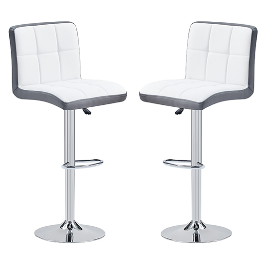 Copez White And Grey Faux Leather Bar Stools In Pair