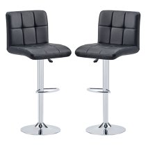 Coco Black Faux Leather Bar Stools With Chrome Base In Pair