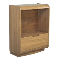 Vikena Wooden Short Bookcase In Oak With Drawer