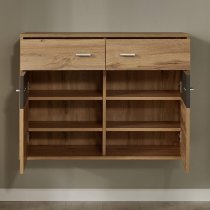 Coyco LED Wall Hung Shoe Storage Cabinet In Wotan Oak And Grey