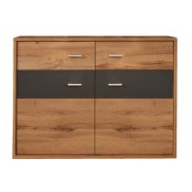 Coyco LED Wall Hung Shoe Storage Cabinet In Wotan Oak And Grey