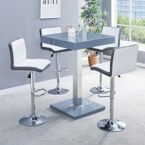 Topaz Glass Grey Gloss Bar Table With 4 Copez White Grey Stools