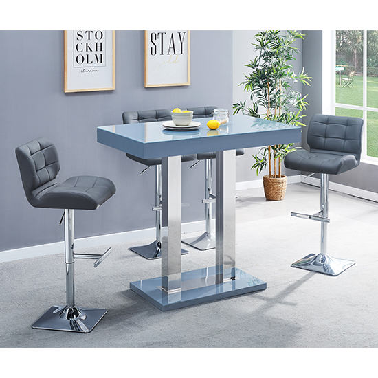 Caprice Grey High Gloss Bar Table 4 Candid Grey Stools