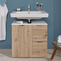 Coone Vanity Unit In White High Gloss And Knotty Oak