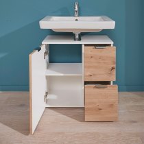 Coone Vanity Unit In White High Gloss And Knotty Oak