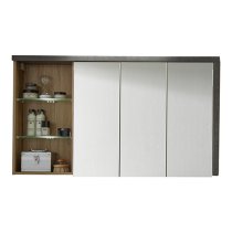 Java Mirrored Cabinet With Shelf In Oak And Dark Cement Grey